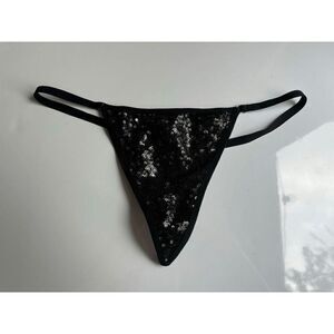 Victoria's Secret Black Sequin Vintage One Size V String Thong Panty